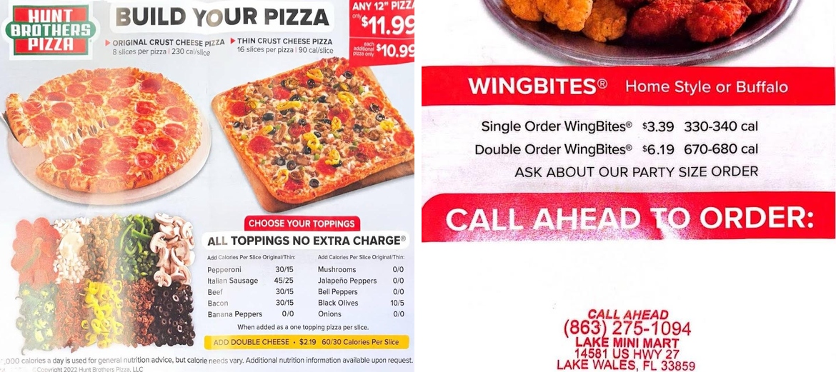 Hunt Brothers Pizza Menu